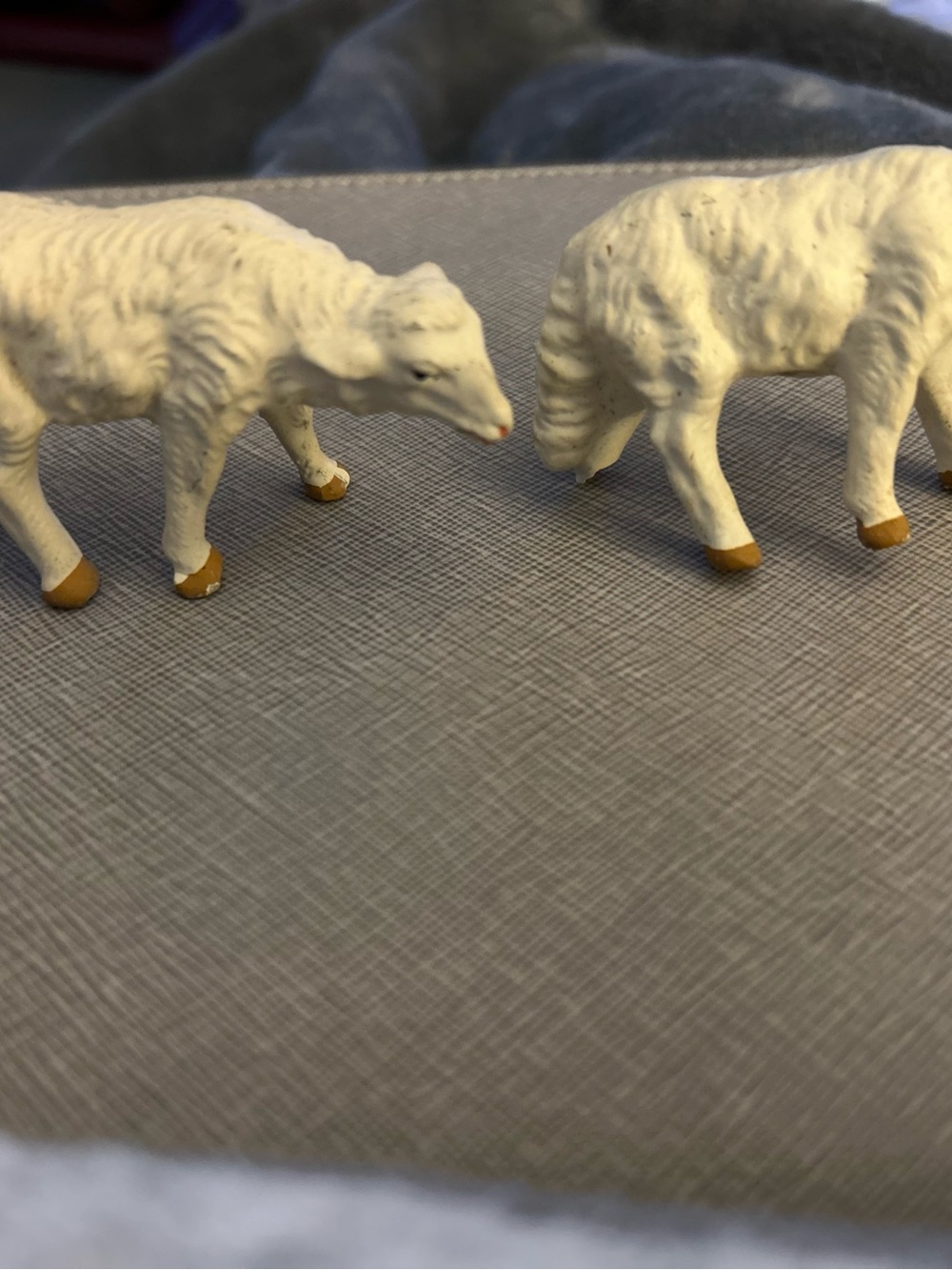 These are vintage composition nativity sheep figurines